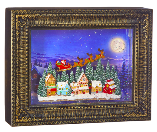 10" Flying Santa Lighted Water Picture Frame