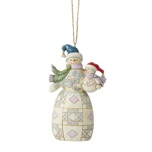 JIM SHORE HEARTWOOD CREEK - SNOWMAN WITH SNOW BABY HANGING ORNAMENT