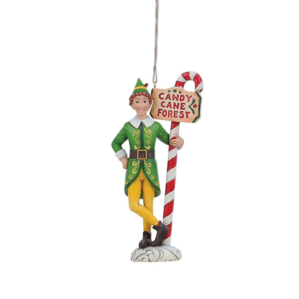 Elf by Jim Shore - Buddy Elf Holding Candy Cane Forest Signpost HO
