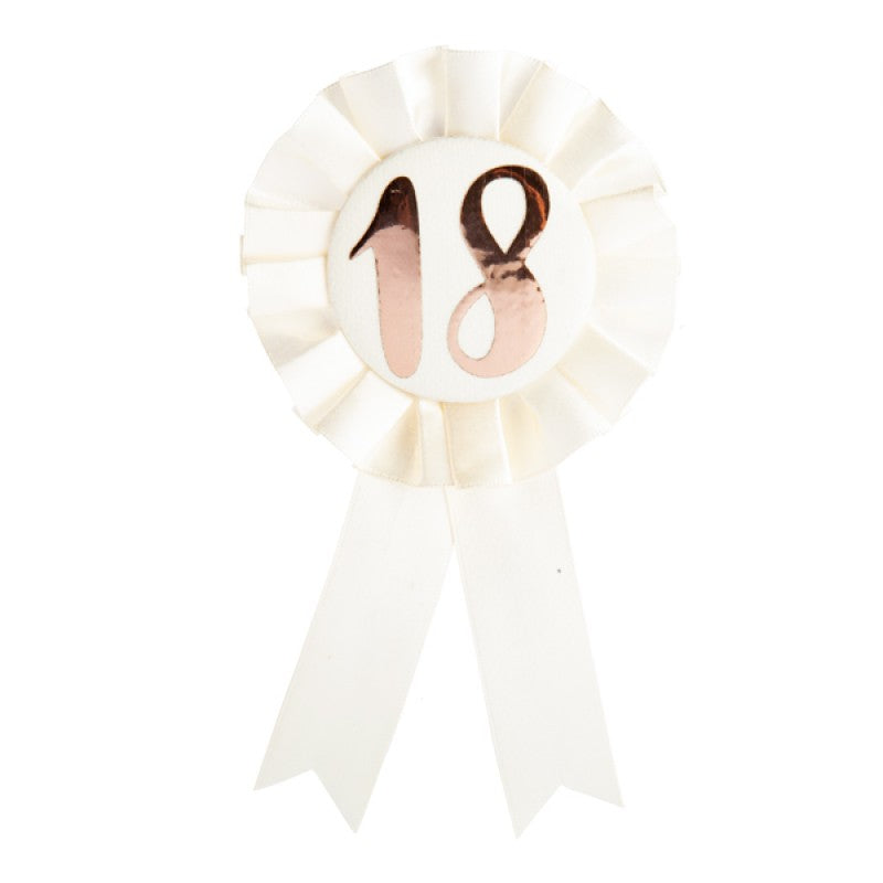 Rose Gold Rosette Birthday Age Badge - 18/21/30/40/50
