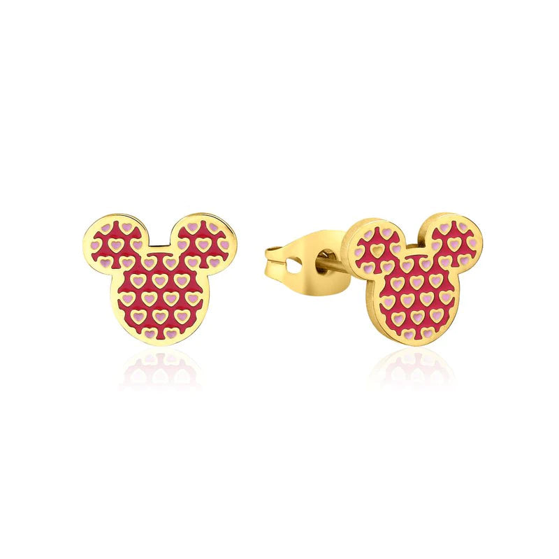 ECC Mickey Mouse Heart Enamel Stud Earrings Gold