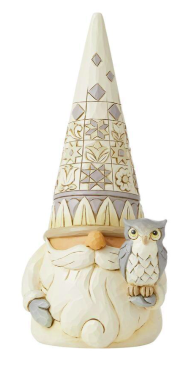 Jim Shore Heartwood Creek White Woodland - Gnome With Owl - Wisdom In The Woodland