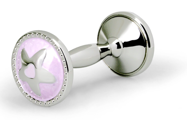 Whitehill Baby - Silver Plated Pink Star Dumbell Rattle