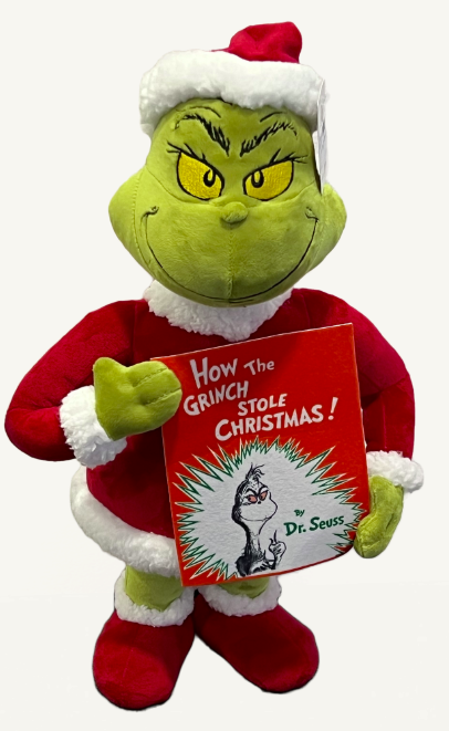 Dr Seuss Holiday Greeter Grinch In Santa Suit With Book