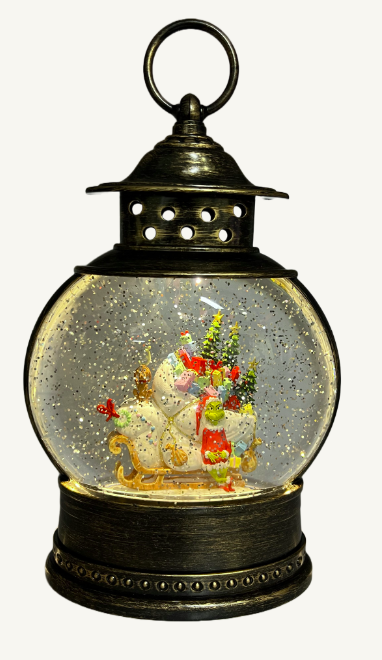 Brass LED Water Spinning Lantern Grinch With Sleigh
