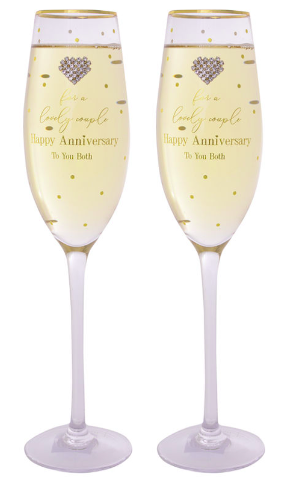 Happy Anniversary Twin Champagne Flutes